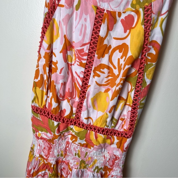 Abel The Label Anthropologie Smocked Waist Floral Halter Maxi Dress Orange Large - Picture 5 of 10